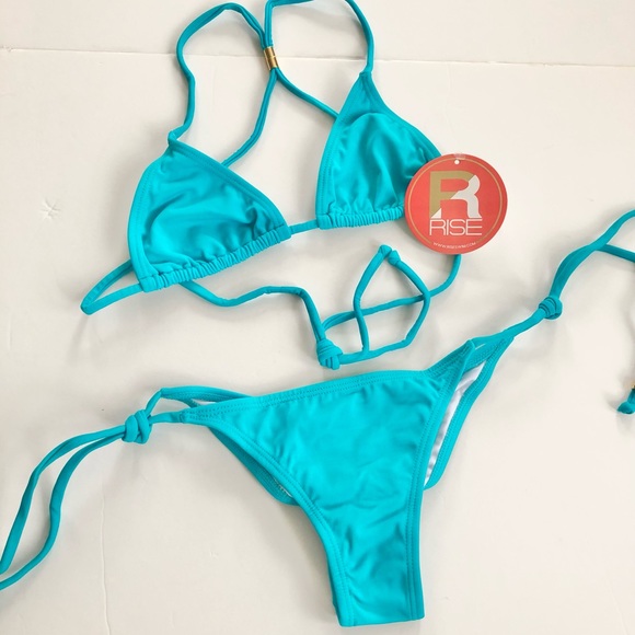 Rise Swim Teal Two Piece String Bikini Thong Bottom Size Small - Picture 2 of 8